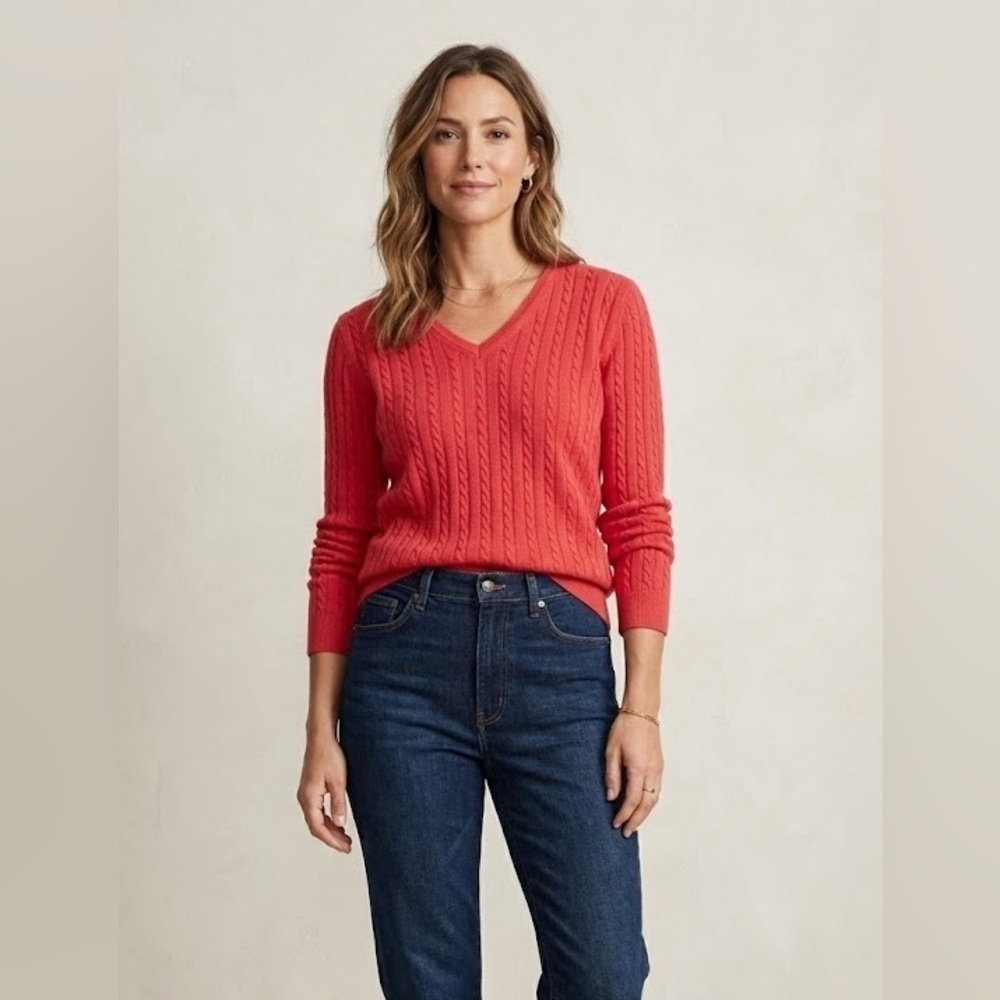 Brooks Brothers Silk & Cashmere Cable Knit V-Neck Sweater | Size Large